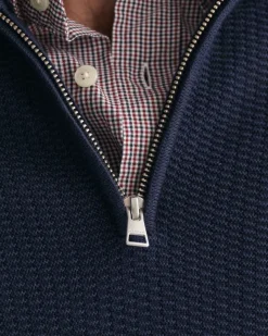 Gant Miesten Neulepusero, COTTON MICRO TEXTURED HALF ZIP Tummansininen