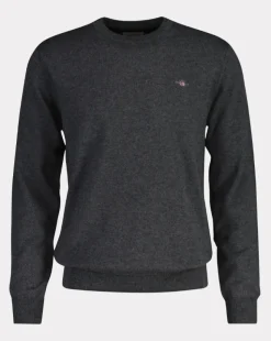 Gant miesten neulepusero CTN-WO C-Neck, tummanharmaa