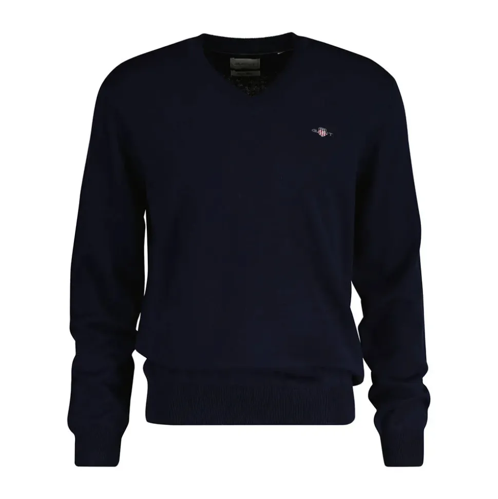 Gant miesten neulepusero K CTN/WO V-NECK, tummansininen