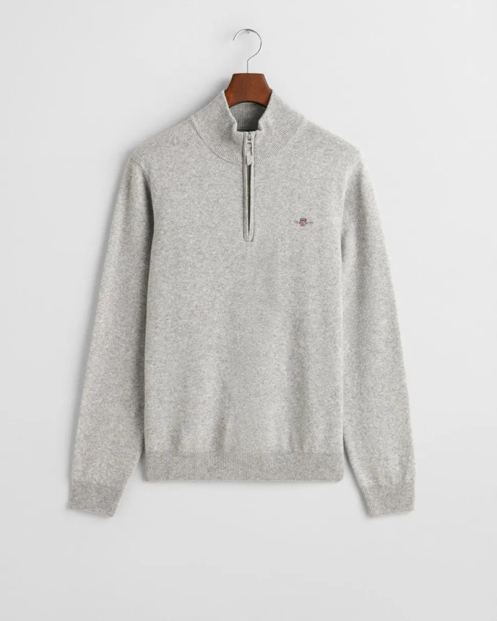 Gant miesten neulepusero, K SUPERFINE LAMBSWOOL HALF ZIP KESKIHARMAA