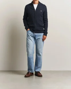 Gant miesten neuletakki, COTTON CABLE ZIPPED CARDIGAN Tummansininen