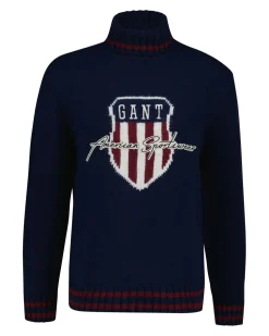 Gant miesten pooloneule GRAPHIC ROLL NECK, tummansininen