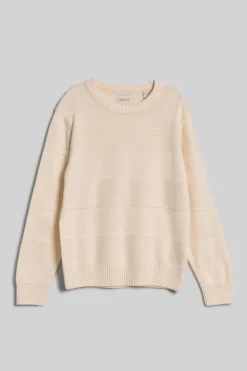 Gant Miesten Puuvillaneule, TONAL BARSTRIPE COTTON C-NECK Luonnonvalkoinen