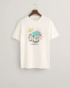 Gant miesten t-paita, PRINT SS T-SHIRT Valkoinen