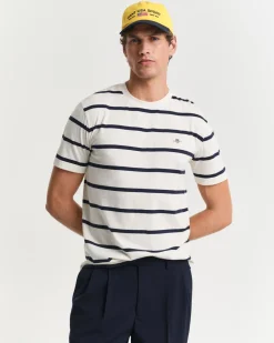 Gant miesten t-paita, STRIPED T-SHIRT Raidallinen Valkoinen