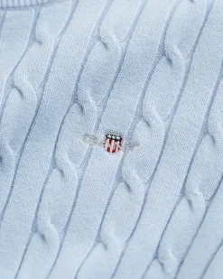 Gant naisten lyhythihainen neulepusero, STRETCH COTTON CABLE SS C-NECK Vaaleansininen