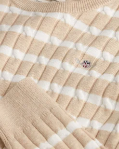 Gant naisten neulepusero, STRETCH COTTON CABLE STRIPE C-NECK Beige Kuosi