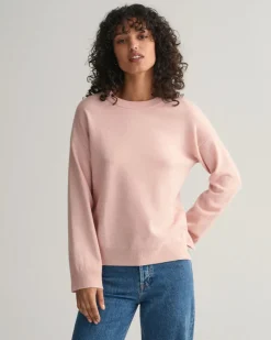 Gant Naisten Neulepusero, SUPERFINE LAMBSWOOL C-NECK Vaaleanpunainen