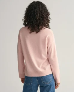Gant Naisten Neulepusero, SUPERFINE LAMBSWOOL C-NECK Vaaleanpunainen