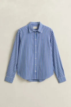 Gant naisten paitapusero Reg Poplin Stripe Shirt, raidallinen sininen