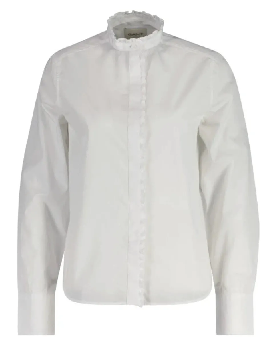 Gant naisten paita, REG SOLID FRILL DETAIL SHIRT Valkoinen