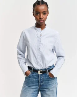 Gant naisten paita, REG STRIPED FRILL DETAIL SHIRT Raidallinen Sininen