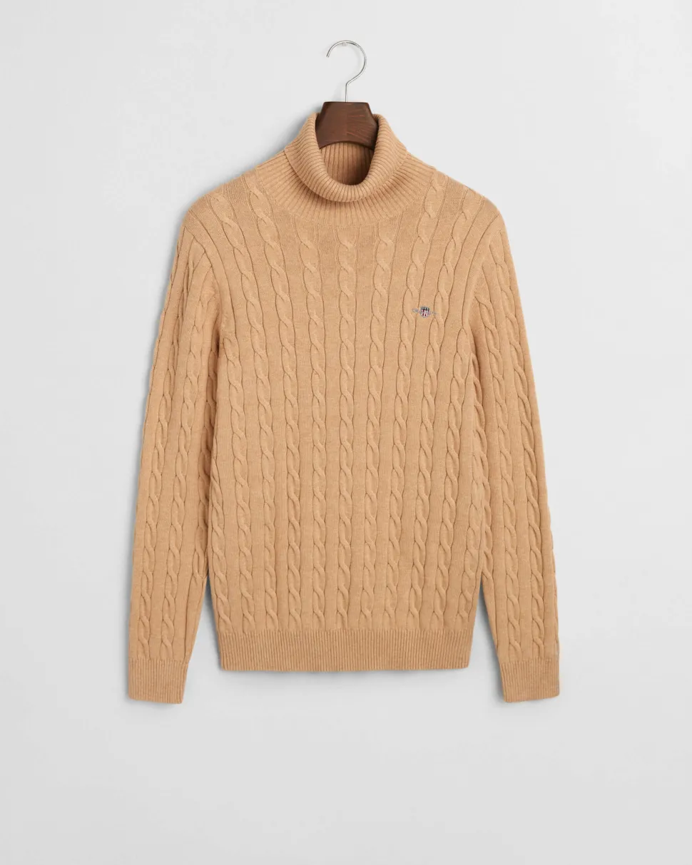 Gant neule, COTTON CABLE TURTLE NECK Beige