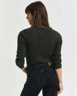 Gant neule, STRETCH COTTON CABLE V-NECK Tummanvihreä