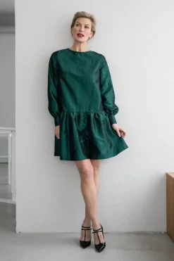 Gauhar Helsinki Naisten Mekko, TAFT DRESS GREEN Tummanvihreä