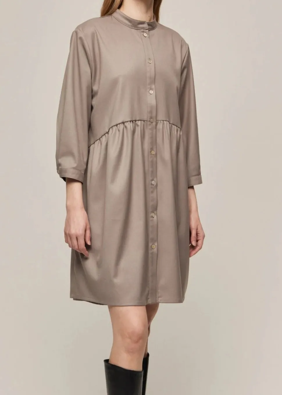 Gauhar naisten mekko, SHIRT DRESS OYSTER Ruskeanharmaa