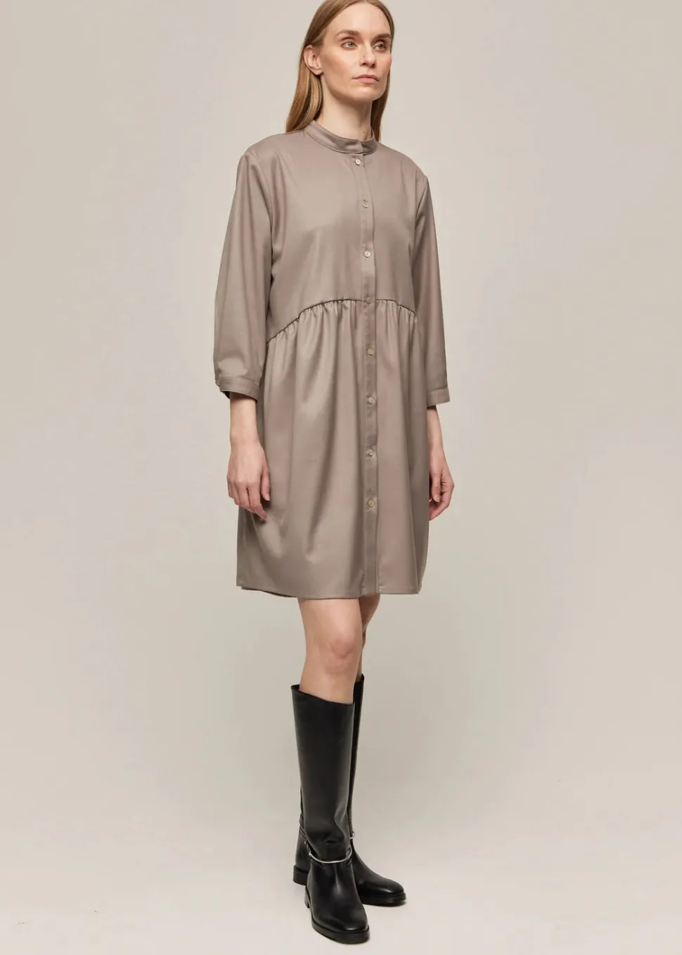 Gauhar naisten mekko, SHIRT DRESS OYSTER Ruskeanharmaa