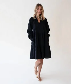 Gauhar Naisten Pitkähihainen Mekko, LONG SLEEVE RUFFLED DRESS Musta