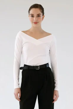 Gauhar Naisten Pusero, CROSS NECKLINE TOP Valkoinen