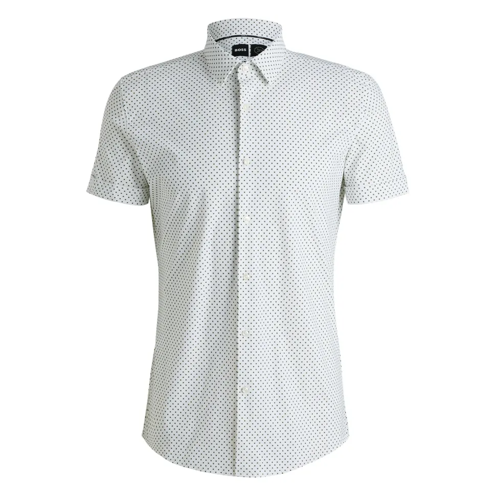 Hugo Boss miesten kauluspaita, P-HANK SS PERFORMANCE SHIRT Valkopohjainen Kuosi