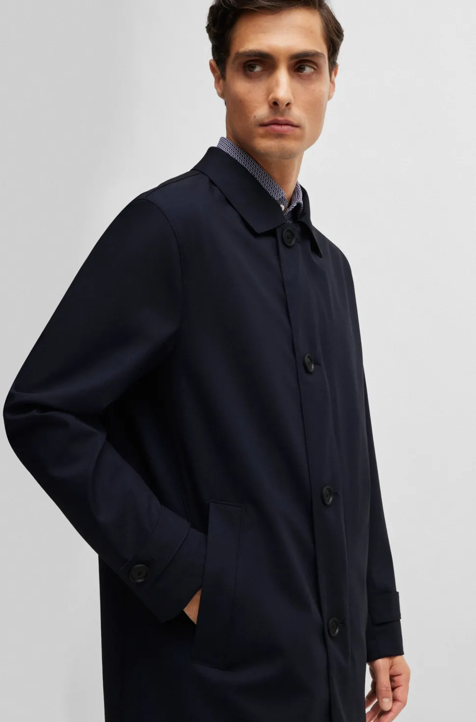Hugo Boss Miesten Takki, P-JARED TECHNICAL WOOL COAT, WATER REPEL Tummansininen