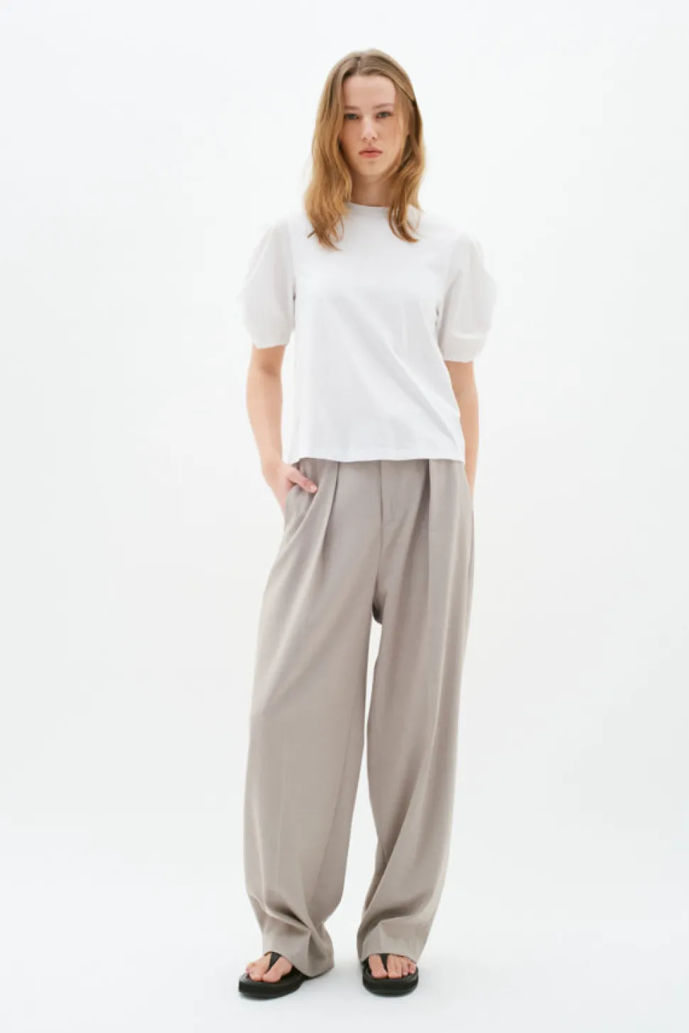 Inwear naisten t-paita, K-PAYANA WOVEN TRIM T-SHIRT Pure White