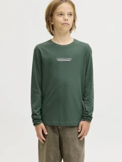 Jack and Jones Junior lasten paita JORBLEECKER MINIMAL TEE LS CREW NECK JNR, vihreä