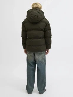 Jack and jones junior toppatakki, JJESOHO PUFFER HOOD JNR Tummanvihreä