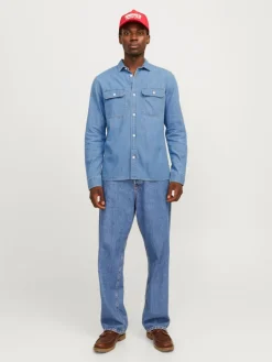 Jack and Jones miesten farkkupaita, JJETRAVIS SHIRT LS Light Blue Denim
