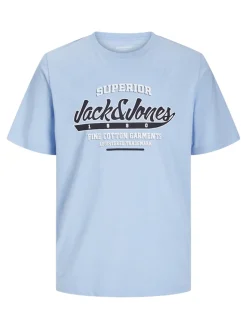 Jack and Jones miesten t-paita, JJELOGO TEE SS O-NECK 2 COL SS25 SN Chambray Blue