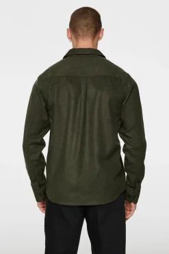 J.Lindeberg Miesten Paitatakki, FLAT WOOL OVERSHIRT Armeijanvihreä