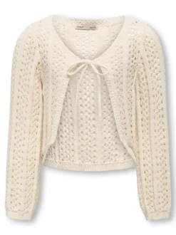 Kids Only lasten neule, KOGMARINA LIFE LS CROP V-NECK TIE KNT Luonnonvalkoinen
