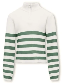 Kids Only Lasten Neulepusero, KOGFRANCA HALF ZIP LS STRIPE KNIT Mustavalkoinen
