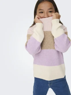Kids Only Tyttöjen Raidallinen Neulepusero KOGSANDY LS STRIPE PULLOVER, Raidallinen Vaaleanpunainen