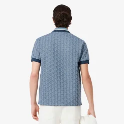 Lacoste Miesten Poolopaita, CLASSIC FIT CONTRAST COLLAR MONOGRAM Sininen Kuosi