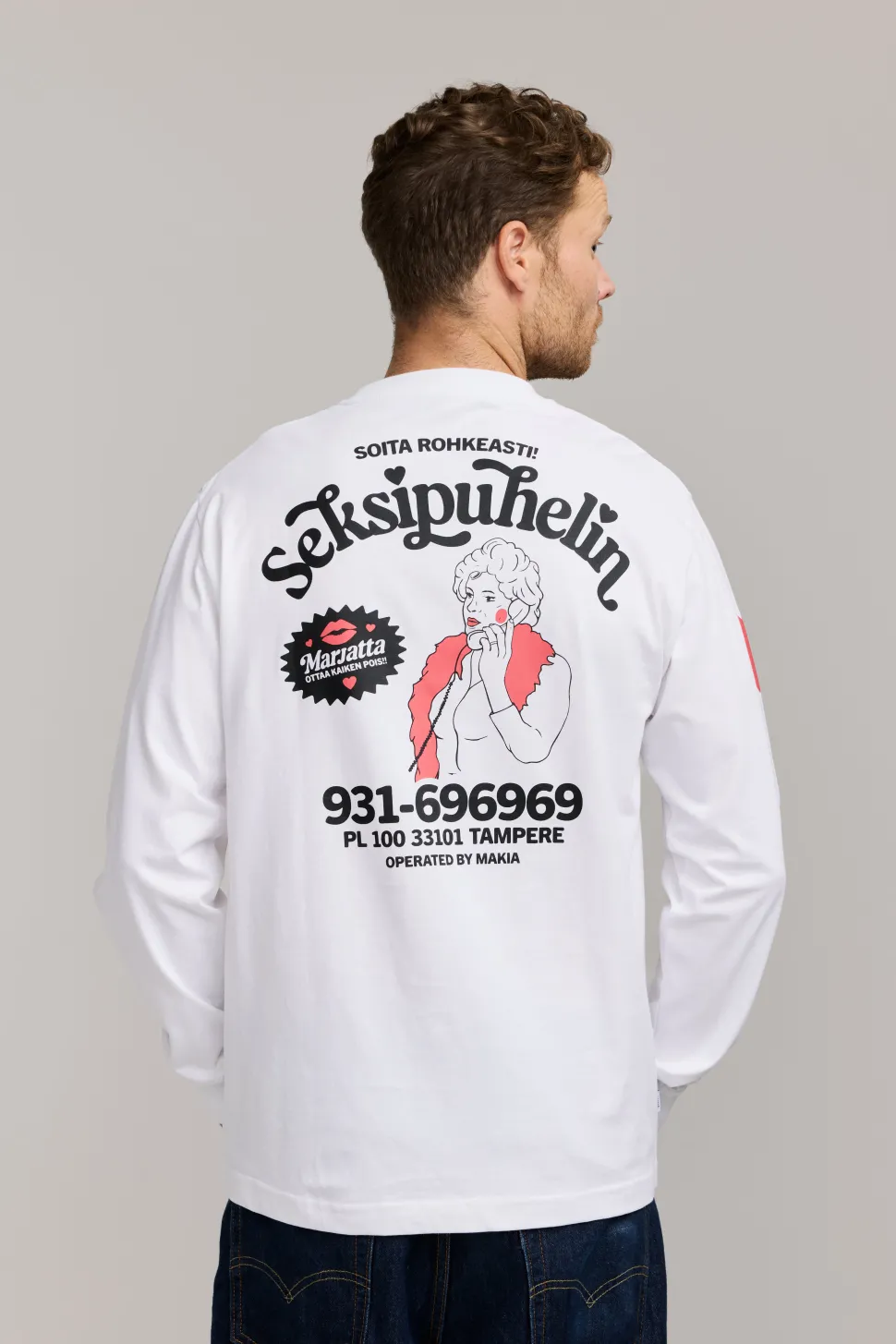 Makia Kummeli Seksipuhelin Long Sleeve, valkoinen