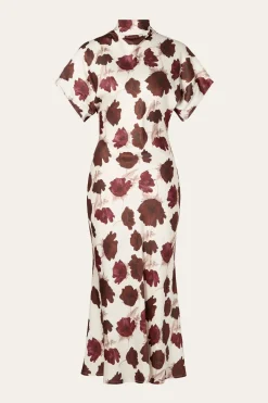 Malina naisten mekko, ALIVA SL SATIN MIDI DRESS Viininpunainen Kuosi