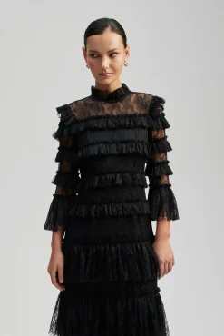 Malina naisten mekko, CARMINE LONG SLEEVE LACE MAXI DRESS Musta