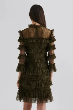 Malina naisten mekko, CARMINE FRILL LACE MINI DRESS Tummanvihreä
