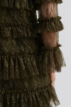 Malina naisten mekko, CARMINE FRILL LACE MINI DRESS Tummanvihreä