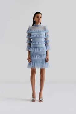 Malina naisten mekko, CARMINE FRILL LACE MINI DRESS Vaaleansininen
