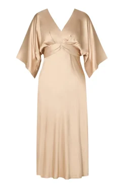 Malina naisten mekko, JUNO V-NECK SATIN MIDI DRESS Beige