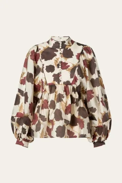 Malina naisten pusero, PERNILLA HOGH NECK BALLOON SLEEVE BLOUSE Viininpunainen Kuosi