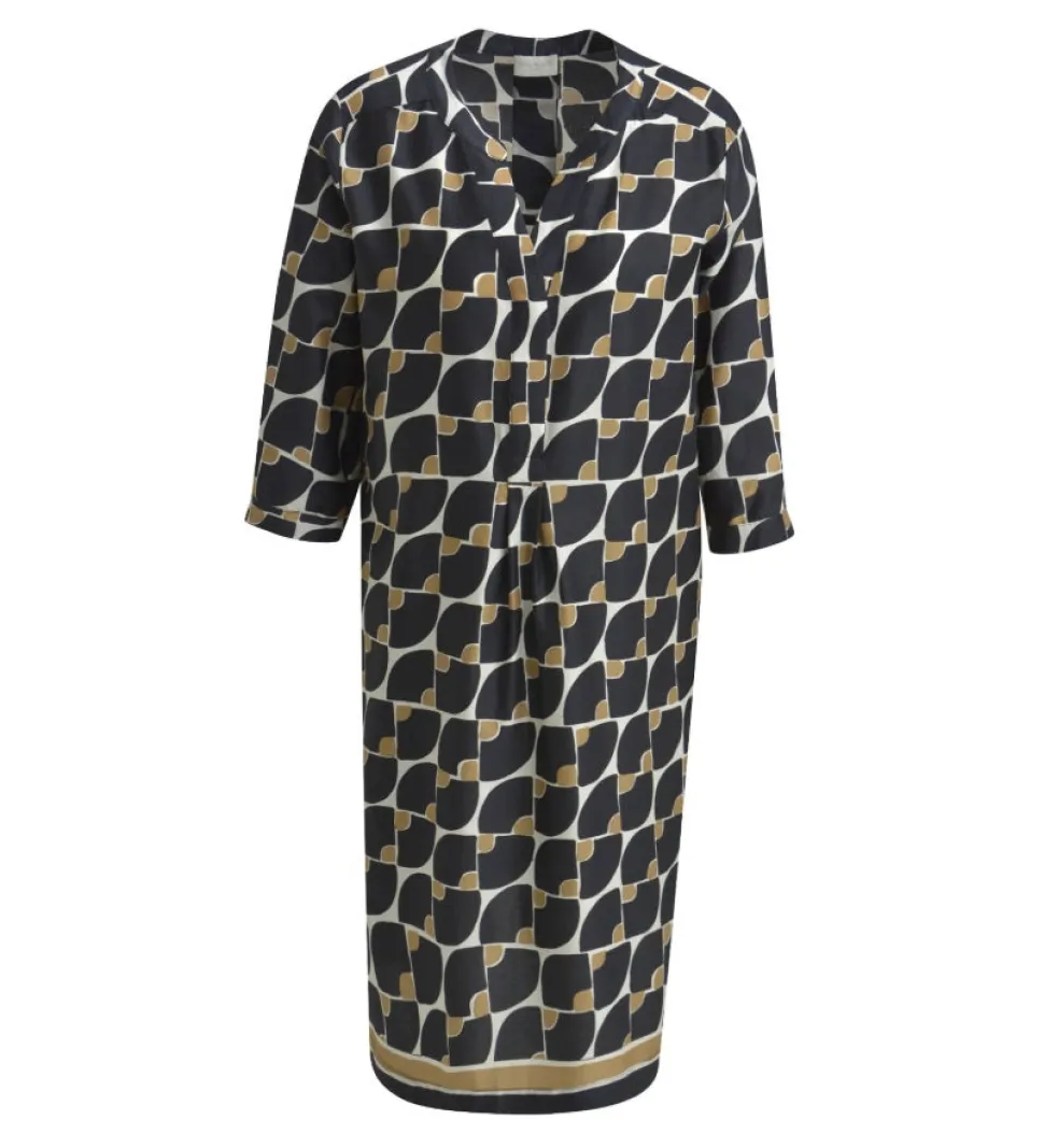 Milano Italy naisten mekko, DRESS 3/4 SLEEVE BLACK PRINT Musta Kuosi