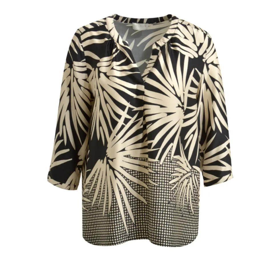 Milano Italy naisten pusero, BLOUSE BLACK PRINT Musta Kuosi