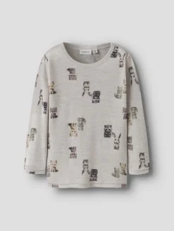 Name It Lasten Merinovillainen Paita, NMMWang Wool Rib LS Top AOP Kuosillinen Beige