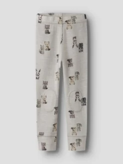 Name It Lasten Merinovillaiset Leggingsit, NMMWang Wool Rib Longjohn Aop Kuosillinen Beige