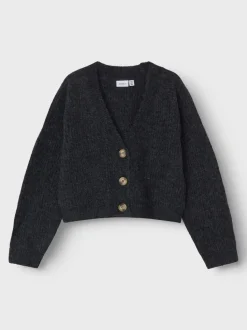 Name It lasten neuletakki, NKFHOLLY BOXY SHORT KNIT CARDIGAN Tummanharmaa