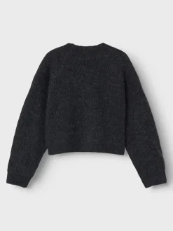 Name It lasten neuletakki, NKFHOLLY BOXY SHORT KNIT CARDIGAN Tummanharmaa