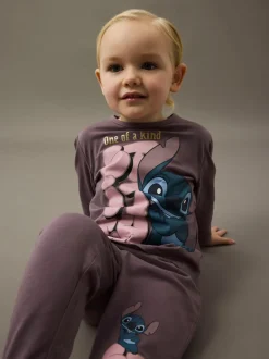 Name It lasten pyjama NMFOLINA STITCH LS NIGHTSET, tumma luumunpunainen